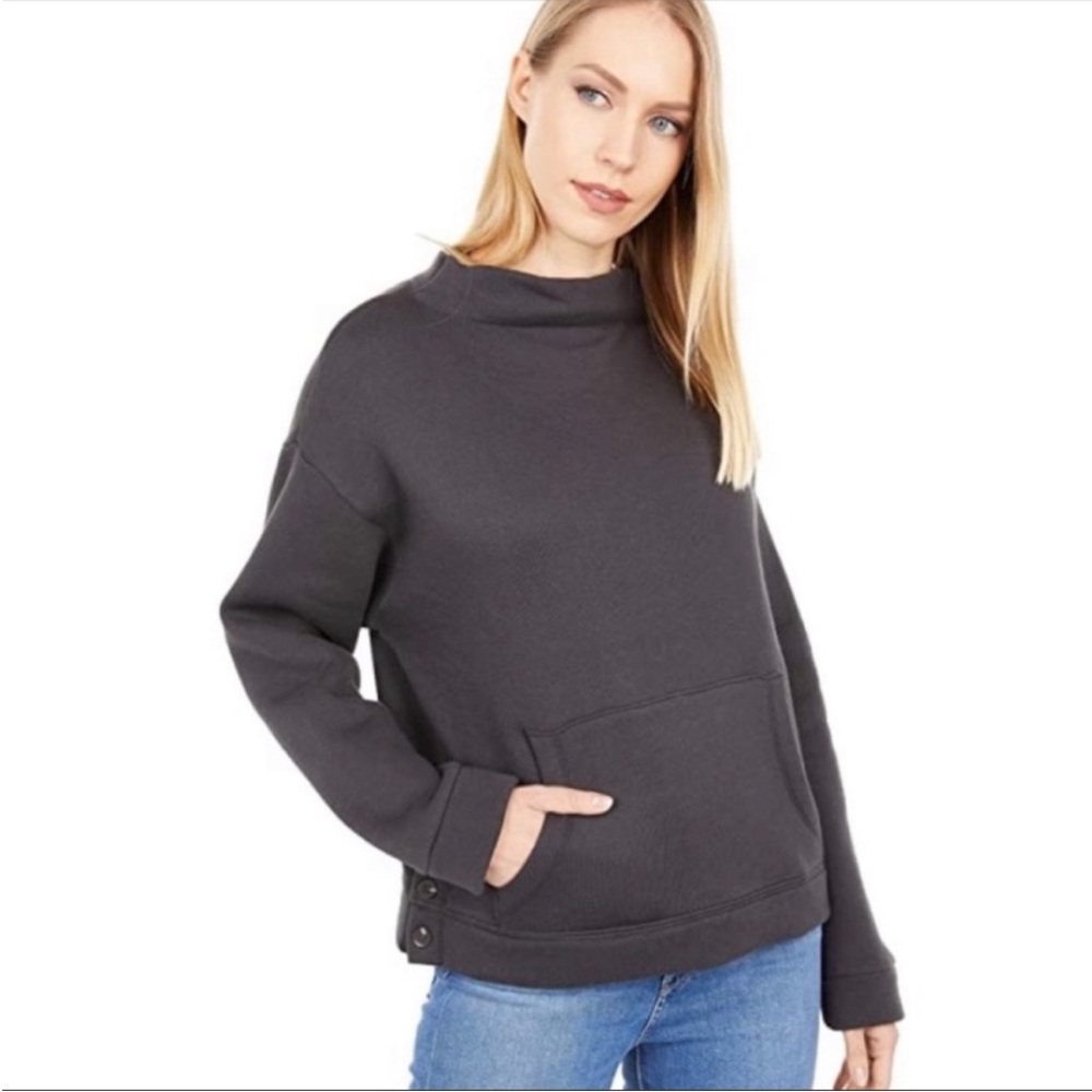 Madewell Better Terry Mockneck Side-Button Sweatshirt Dark Grey Sweatshirt Sz S